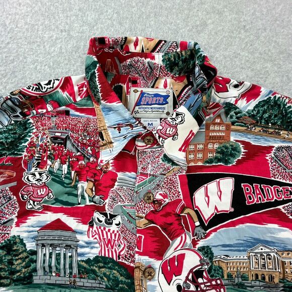 Reyn Spooner Sports Wisconsin Badgers Shirt Mens M Hawaiian Aloha Rayon Campus - Picture 10 of 11